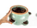 Large Blue-Glazed Redware Strawberry Pot Planter