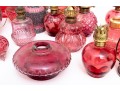 Cranberry Depression Glass Oil Lamps, Shades, And Fonts Incl. Fenton