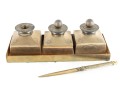Solid Brass Antique Portuguese Inkwell Set
