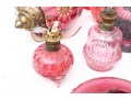 Cranberry Depression Glass Oil Lamps, Shades, And Fonts Incl. Fenton