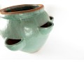 Large Blue-Glazed Redware Strawberry Pot Planter