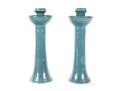 Moore Pots Pottery (Seagrove, NC) Pair Of Blue Glazed Candlestick Holders