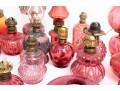 Cranberry Depression Glass Oil Lamps, Shades, And Fonts Incl. Fenton