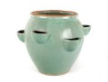 Large Blue-Glazed Redware Strawberry Pot Planter