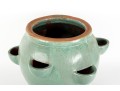 Large Blue-Glazed Redware Strawberry Pot Planter