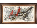 Lee Reynolds Burr (B. 1936) California Redbirds Oil On Canvas Art