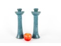 Moore Pots Pottery (Seagrove, NC) Pair Of Blue Glazed Candlestick Holders