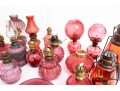 Cranberry Depression Glass Oil Lamps, Shades, And Fonts Incl. Fenton
