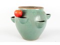Large Blue-Glazed Redware Strawberry Pot Planter