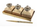 Solid Brass Antique Portuguese Inkwell Set