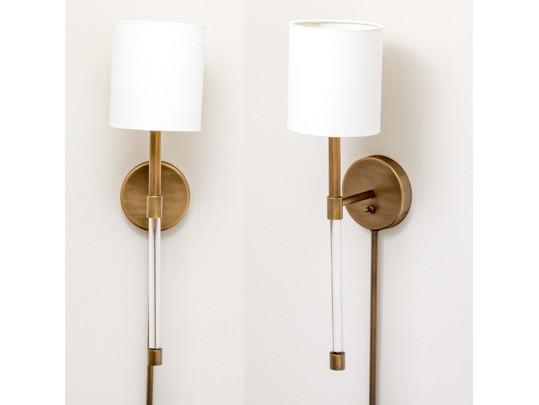 Pair Brass And Lucite Wall Mounted Lamps
