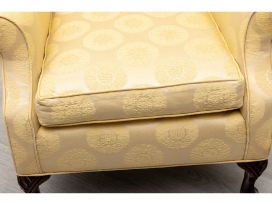Chinese Medallion Upholstered Wingback Chair
