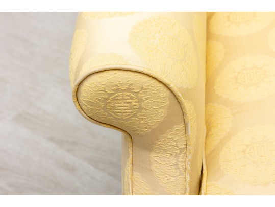 Chinese Medallion Upholstered Wingback Chair