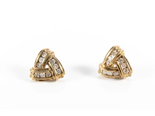 14k Yellow Gold Diamond Knot Stud Earrings