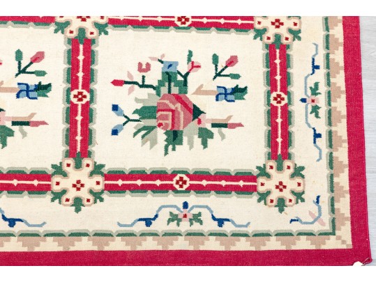 Cream Floral Dhurrie Indian Oriental Rug (8'9