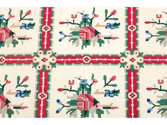 Cream Floral Dhurrie Indian Oriental Rug (8'9