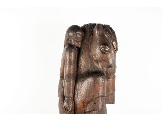 Antique Wood-Carved Horse Rider Totem