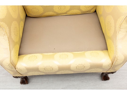 Chinese Medallion Upholstered Wingback Chair