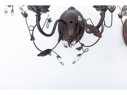 Contemporary Distressed Stamped Metal & Crystal Sconces