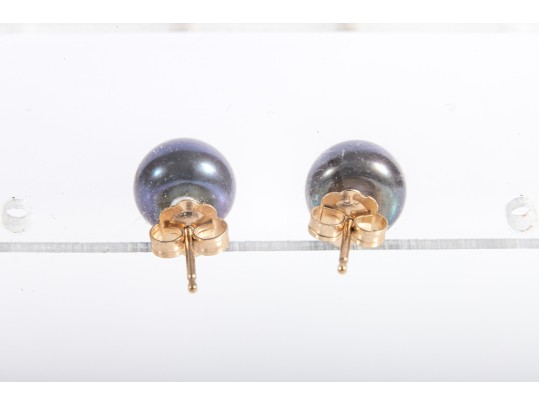 14k Yellow Gold Black Cultured Pearl Stud Earrings