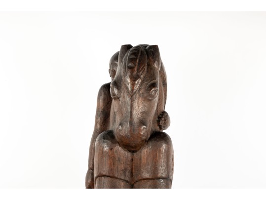 Antique Wood-Carved Horse Rider Totem