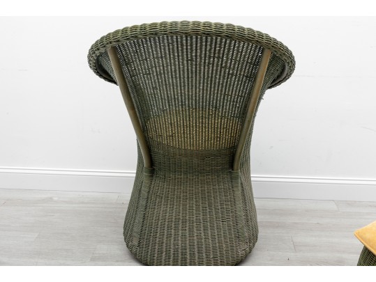 Olive Green Rattan Tub Chair & Ottoman
