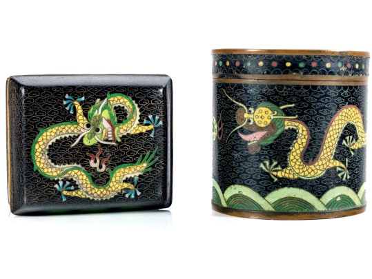 Chinese Famille Noire Cloisonné Tea Caddies