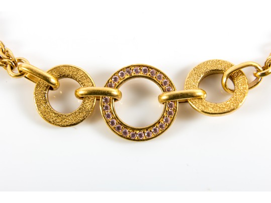 10K Yellow Gold & Pink Moissanite Stone Chain Bracelet 