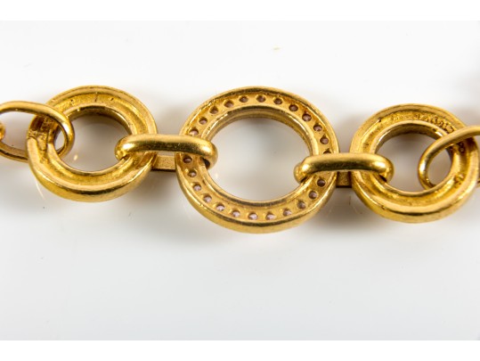 10K Yellow Gold & Pink Moissanite Stone Chain Bracelet 