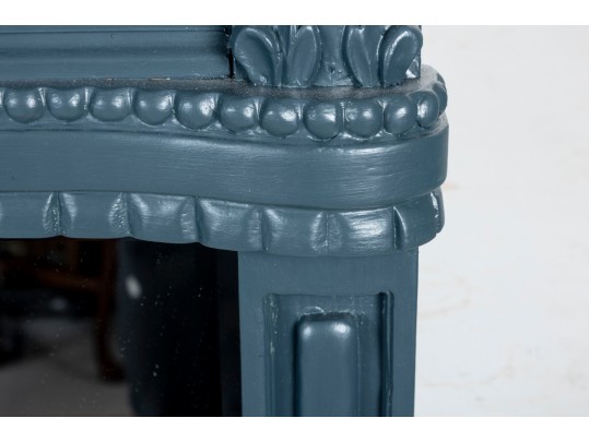 Contemporary Blue Carved Wood Wall Mirror