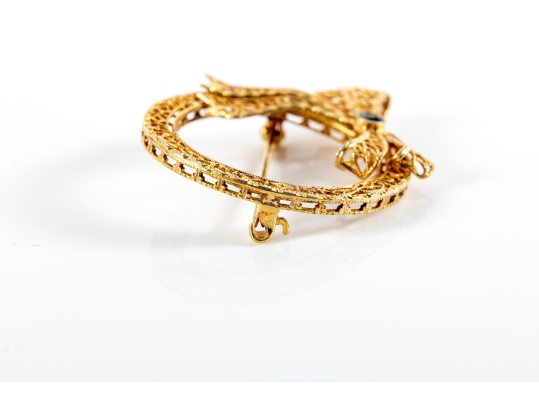 14K Gold & Tanzanite Stone Ribbon Brooch Pin