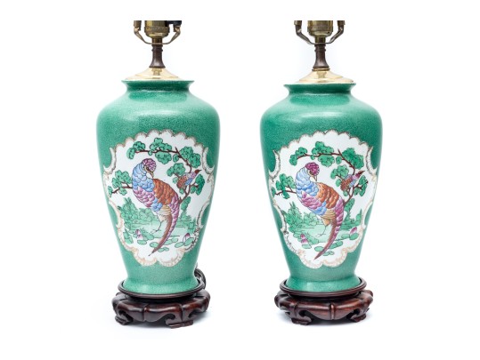 Famille Verte Pheasant Table Lamps