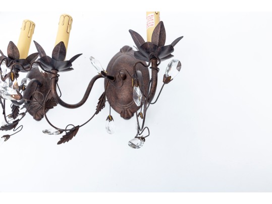 Contemporary Distressed Stamped Metal & Crystal Sconces