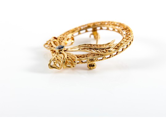 14K Gold & Tanzanite Stone Ribbon Brooch Pin