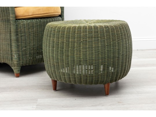 Olive Green Rattan Tub Chair & Ottoman