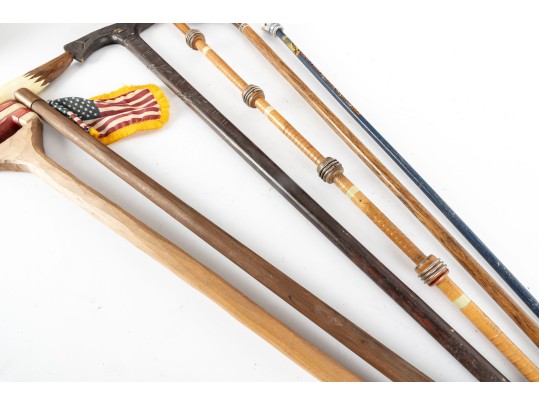 Collection Of Six Vintage Americana Wood Canes