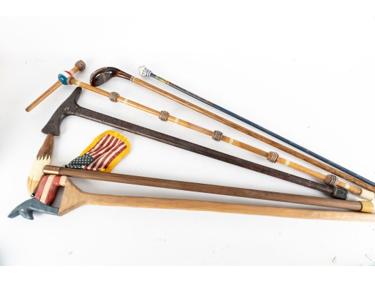 Collection Of Six Vintage Americana Wood Canes