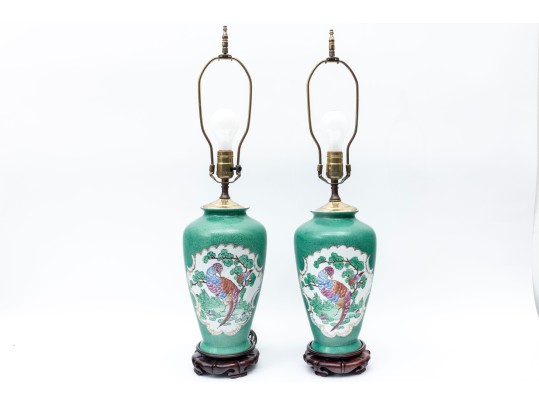 Famille Verte Pheasant Table Lamps