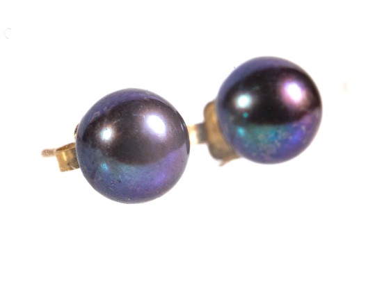 14k Yellow Gold Black Cultured Pearl Stud Earrings