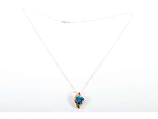 10K Yellow Gold Opal & Moissanite Pendant