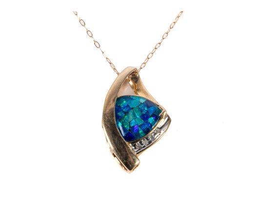 10K Yellow Gold Opal & Moissanite Pendant