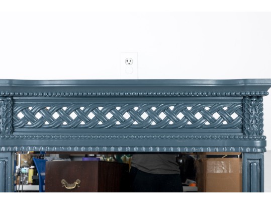 Contemporary Blue Carved Wood Wall Mirror