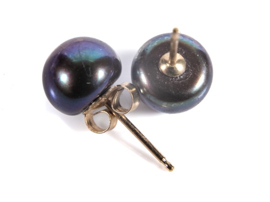 14k Yellow Gold Black Cultured Pearl Stud Earrings