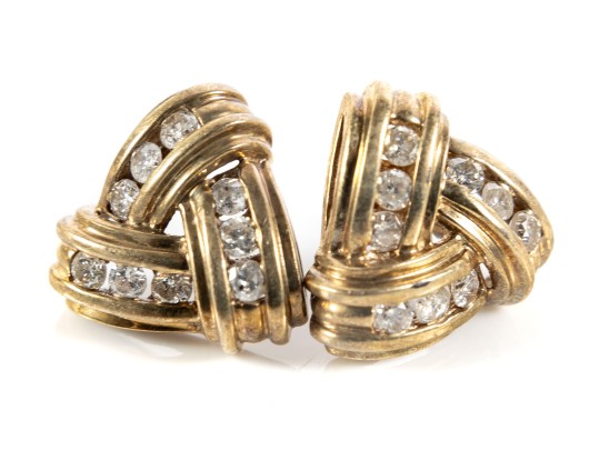 14k Yellow Gold Diamond Knot Stud Earrings