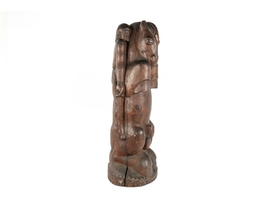 Antique Wood-Carved Horse Rider Totem