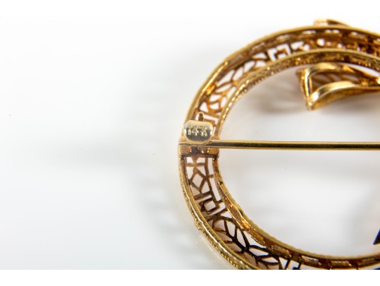 14K Gold & Tanzanite Stone Ribbon Brooch Pin