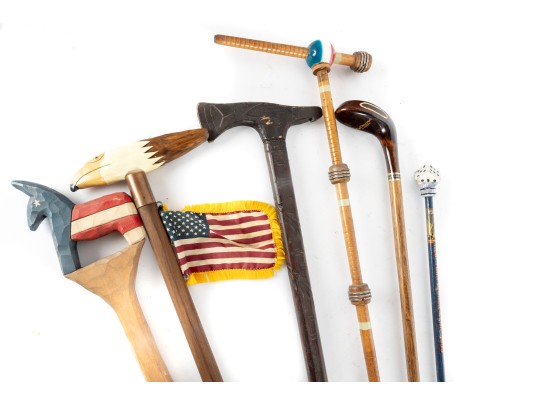 Collection Of Six Vintage Americana Wood Canes