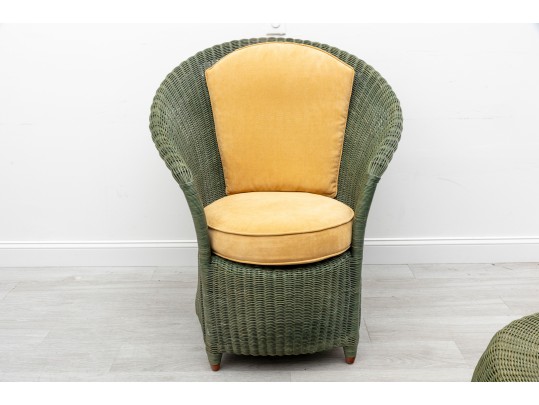 Olive Green Rattan Tub Chair & Ottoman