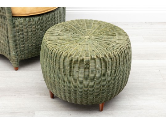 Olive Green Rattan Tub Chair & Ottoman