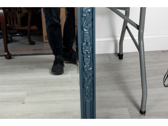 Contemporary Blue Carved Wood Wall Mirror